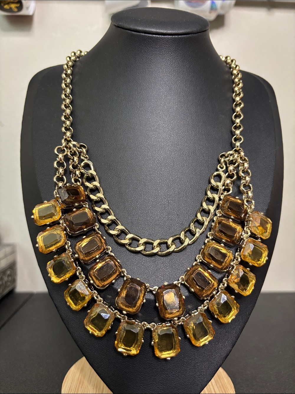Banana Republic Gold Chain Statement Collar Necklace Amber Gemstones